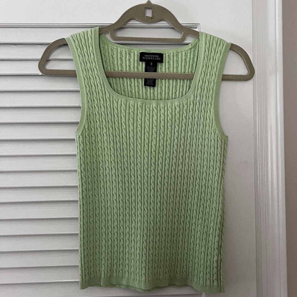 Jones New York Light Green Cable Knit Tank Top